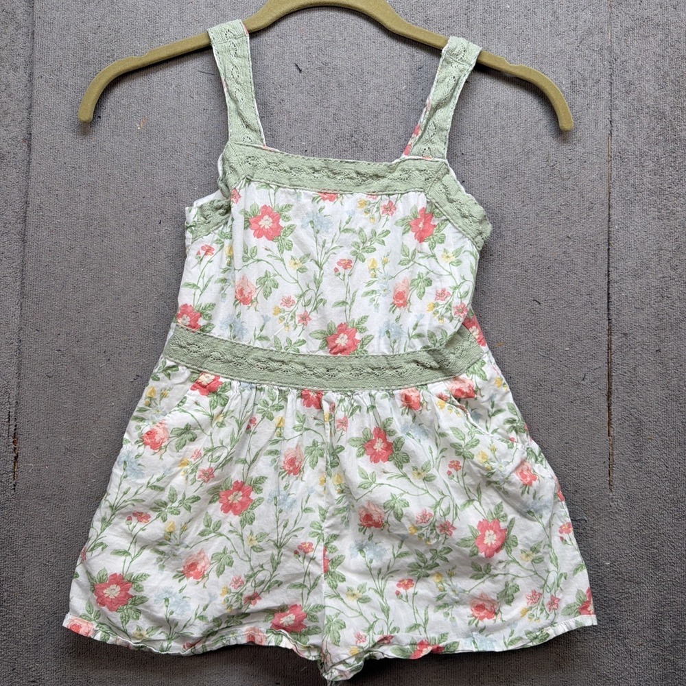 Janie and Jack Girls Size 8 Floral Romper Lace Trim Spring‎ Summer